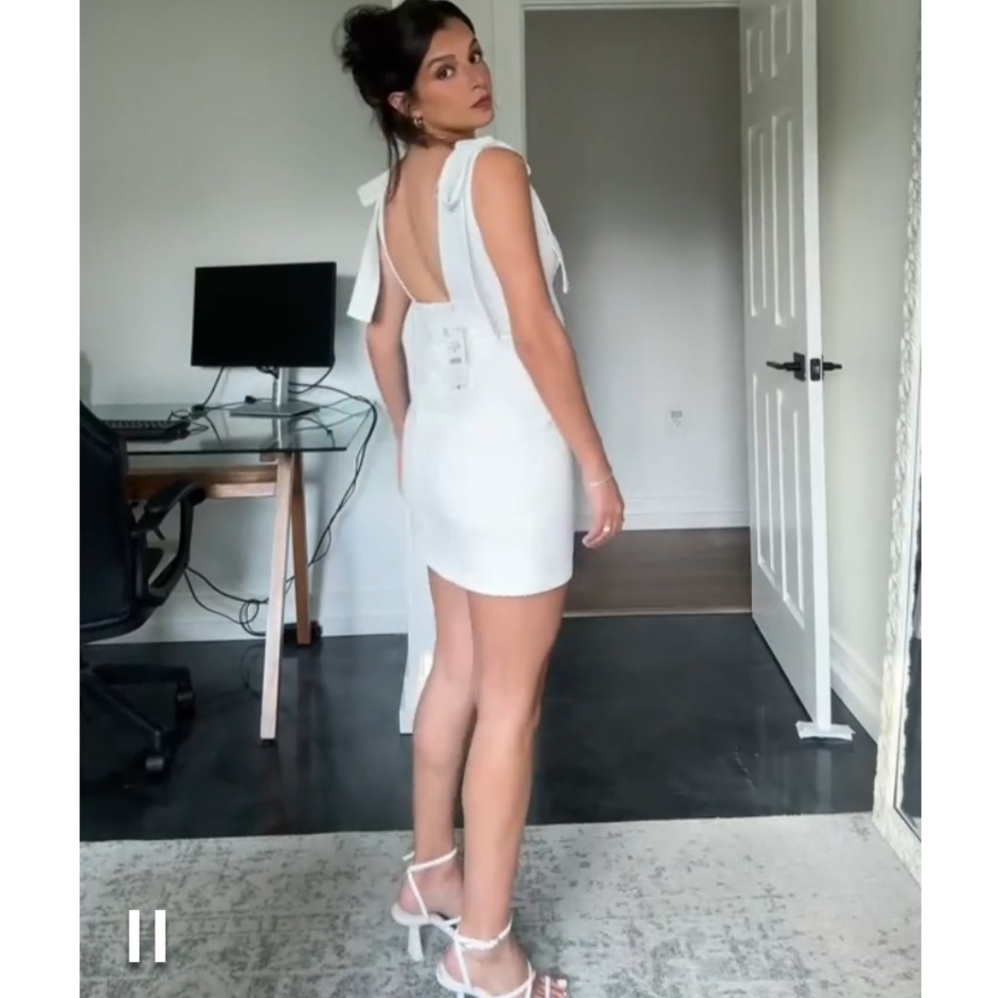 Zara  white short dress with bows size L - Picture 11 of 12